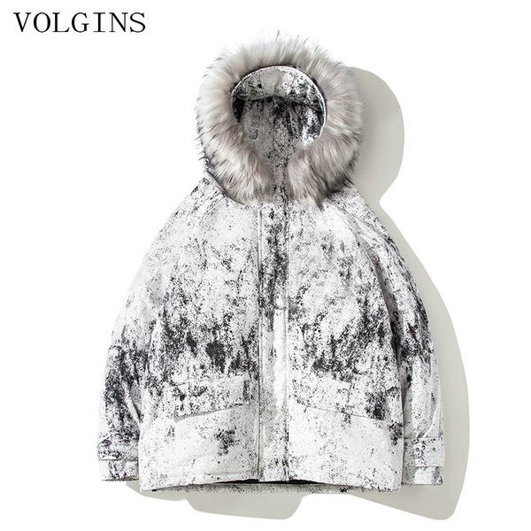 

streetwear winter faux fur collar thick cotton parkas coat hooded pockets outwear waterproof jacket parka men