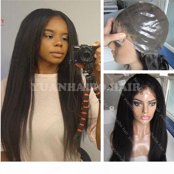 

selling 1b kinky straight 100 virgin indian human hair full thin skin wig ing, Black;brown
