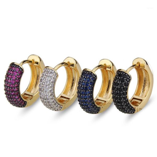 

colorful circle hoop earrings full pave multi cubic zirconia stone for women round shape punk cz earring big middle small size1, Golden;silver