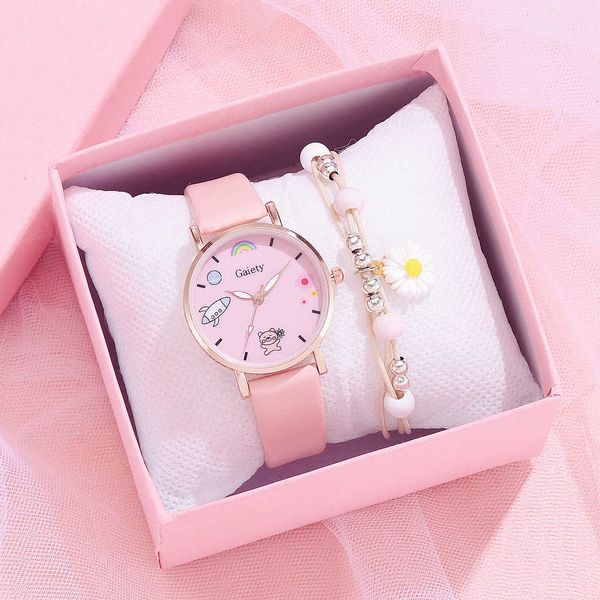

gaiety brand fashion watch women students cartoon pattern white watch girls children leather clock lovely quartz wristwatch gift, Silver