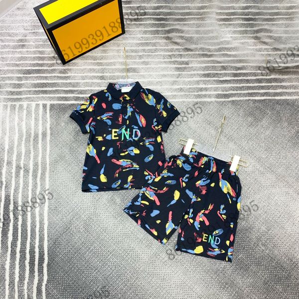 

designer kids black polo sets short sleeve colorful logo t-shirt + shorts suit design dyeing set childrens suit brand girls clothing cotton, White