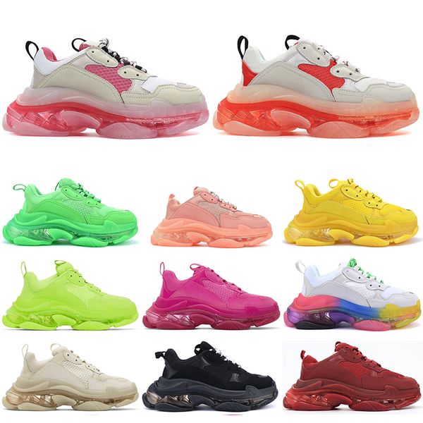 

тройные ясно единственные мужчины женщина платформы обувь мода в париже кроссовок высокого качества тройные белых мужских тренеры случайный, Black