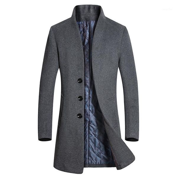 

coat fashion men long wool trench single breasted slim fit peacoat overcoat male clothes stand collar jacket parka1, Black