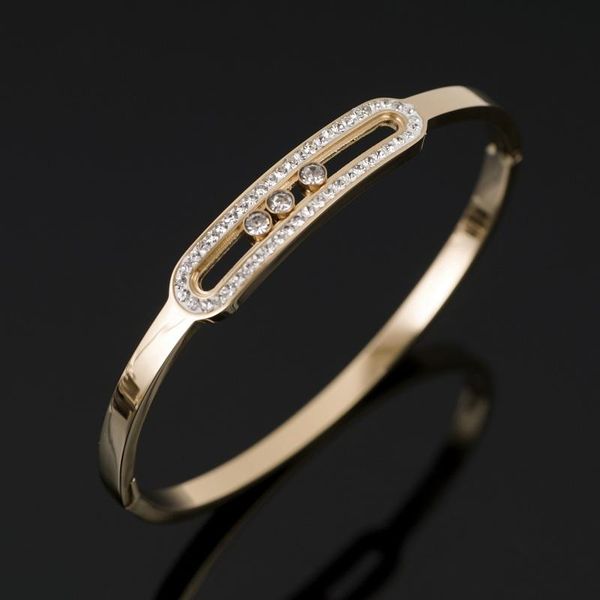

bangle cz crystal sliding bracelet luxury rhinestone gold-plated stainless steel for women's wedding wristband jewelry, Black