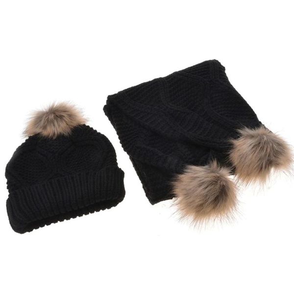 

hats, scarves & gloves sets soild women hat for autumn winter warm fur pompon beanie cap scarf set two piece knitted bonnet scarfs, Blue;gray