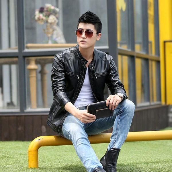 

men's fur & faux korean fashion motorcycle leather jackets men autumn black brown slim coats male casual outerwear pu riding
