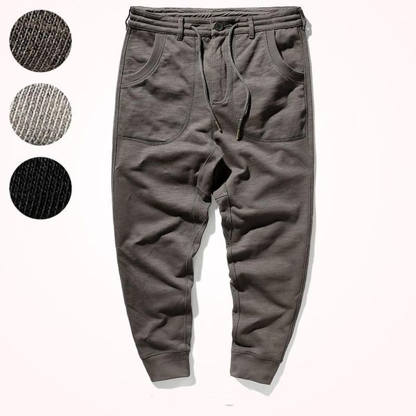 

fit 3d stitching casual sweatpants men's thick pure cotton slub yarn solid color simple and versatile drawstring sports pants1, Black