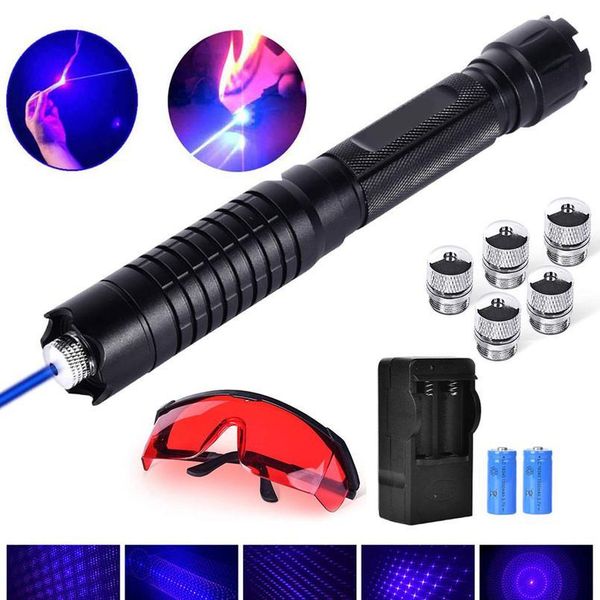 

blue laser light pointer high power tactical teaching pen flashlight with 5 patterns for hunting hiking jlleik