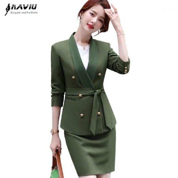 

two piece dress high end business suits womens fashion spring temperament formal long sleeve slim blazer and skirt office ladies work wear1, White