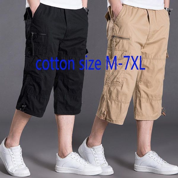 

men's shorts arrival fashion summer pocket tooling casual loose pure cotton thin youth elastic waist knee length plus size m-7xl1, White;black