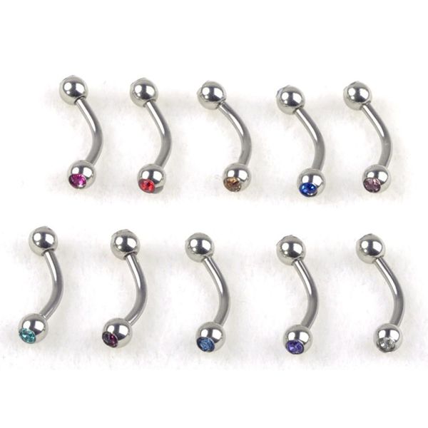 

imixlot 10pcs mix colors stainless steel crystal tongue belly lip eyebrow nose barbell rings body piercing jewelry q sqccdm, Silver