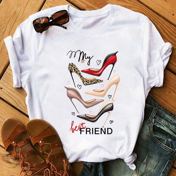 

my friends high heels print vogue t shirt femme funny women t shirts 90s hip hop punk tshirt hipster streetwear, White