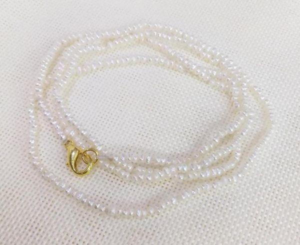 

2mm white pearl necklace gold clasp 35cm 43cm 80cm 14'' 17'' 30'' freshwater pearl women jewelry, Golden;silver