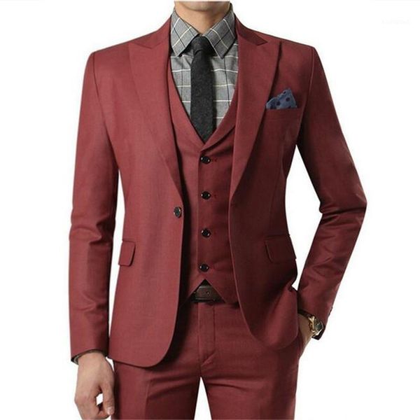 

2021 wine red men suit 3 pieces jacket+pants+vest custom homme wedding suits with pants for mens tuxedos grooms elegant slim fit1, White;black