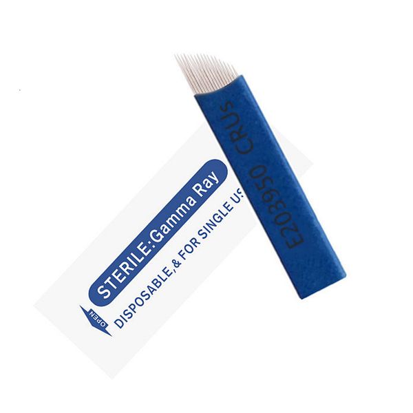 

microblading needles blue 7/9/12/14/18u shape lamina permanent makeup manual eyebrow tattoo blade for 3d embroidery tattoo gun