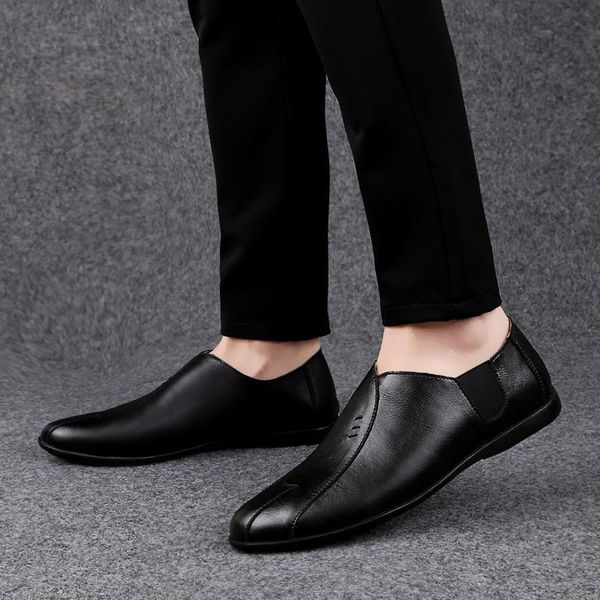 

reetene 2020 mens loafers moccasins split leather casual male shoes soft comfy slip-on footwear men dress shoes, Black