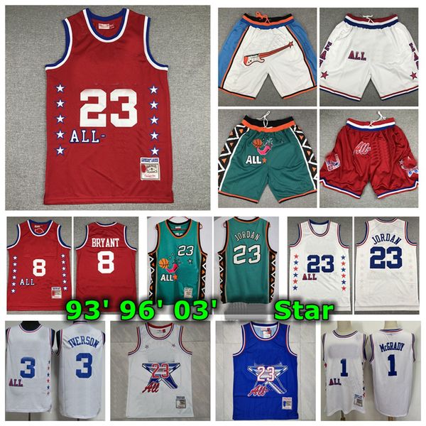 

vintage mens star mitchell ness jersey 1993 1996 2003 star retro classic basketball jerseys shorts 1 mcgrady 23 michael 3 iverson 8 hot, Black;red