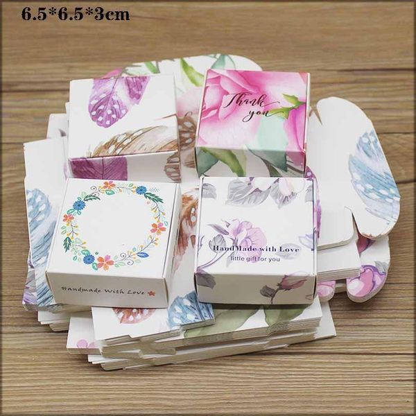 

10pc diy handmade flower feather gifts package box vintage kraft paper wedding candy box 65x65x30mm party suppiles bbygrv bwkf