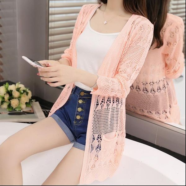 

thin knit cardigan sweater female 2017 spring jacket in the long section of a hollow loose shawl in summer, White;black
