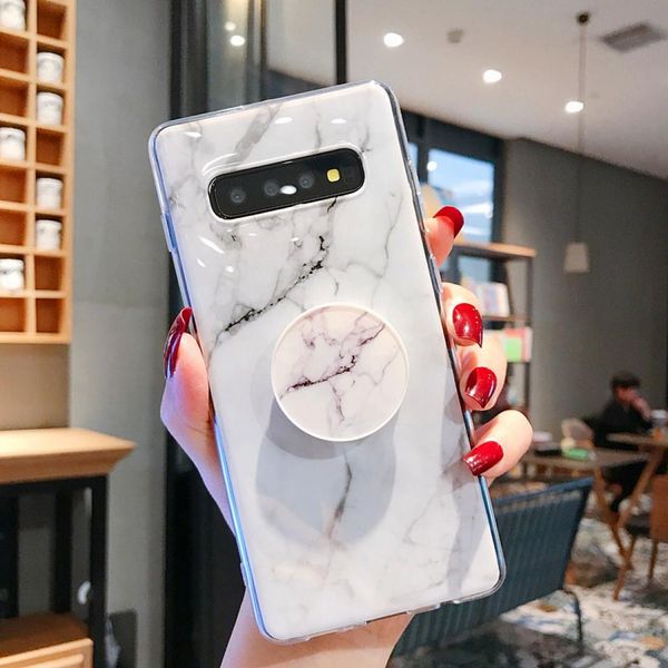 

marble strip tpu protection back cover case for galaxy s10 with holder