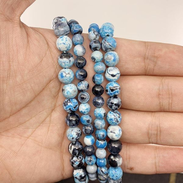 

1 strand lot 6 8 10mm natural sky blue flame agat stone bead round loose spacer beads for jewelry making findings diy h bbyiph
