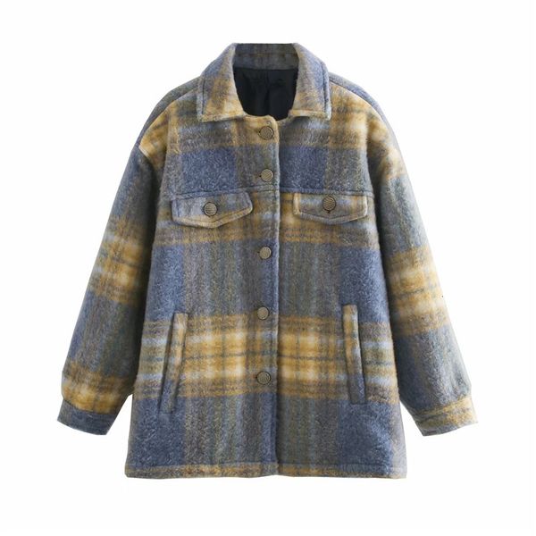 

new blue oversized plaid woman winter coats 2021 pockets sleeve checked jacket women vintage large size long coat 0x95, Black