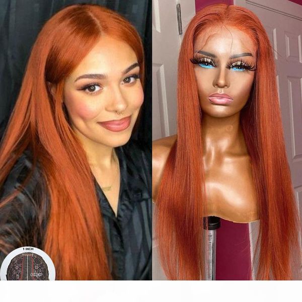 

ginger orange lace wigs straight brazilian remy pre plucked t part lace wig bleached knots 180% front human hair wigs, Black;brown