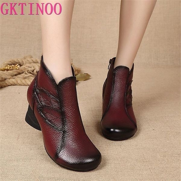 

gktinoo autumn winter woman genuine leather ankle boots female casual shoes women waterproof warm snow boots ladies shoes y200723, Black