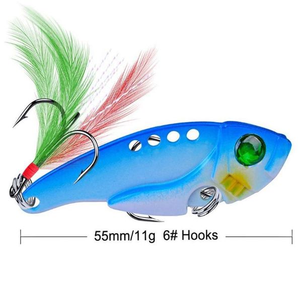 

1pcs metal vib 11g/5.5cm fishing lure vibration spoon hard baits with feather crankbait wobbler swimbait cicada vi jllsvp