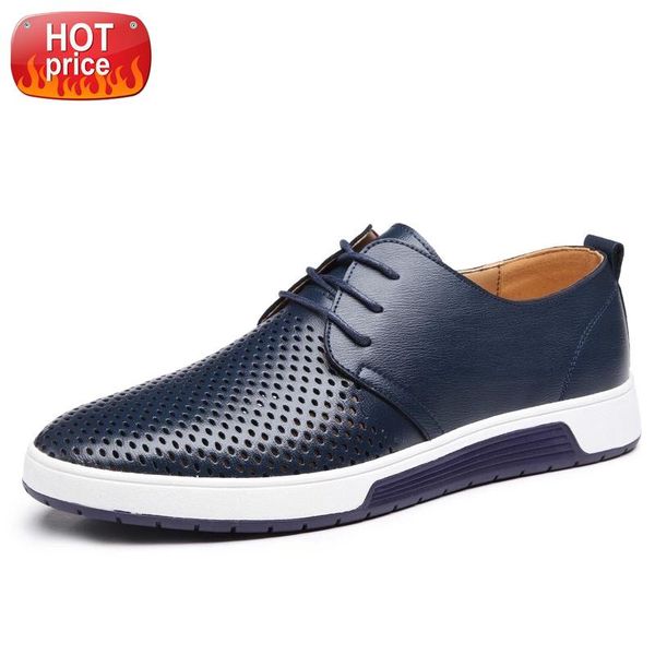 

xpay new 2020 men casual shoes leather summer breathable holes luxurious brand flat shoes for men drop shipping #yr1c