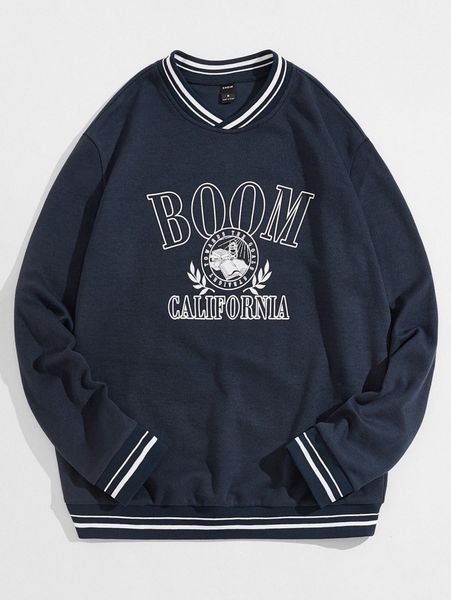 

men letter & graphic print contrast binding sweatshirt 79is#, Black