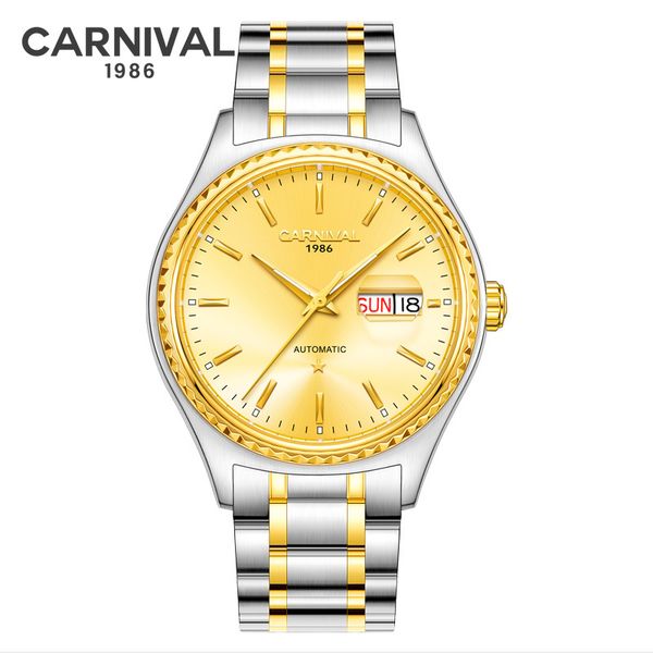 

switzerland carnival brand miyota movement steel waterproof men watches luxury automatic self-wind mechanical man wrist watch, Slivery;brown