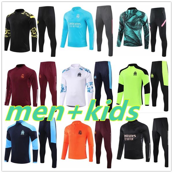 

real madrid tracksuit mens and kids marseille soccer tracksuit football training 20 21 child clothing tracksuits jogging survêtement, Black