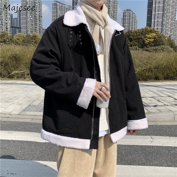 

men's down & parkas men winter thicken lambswool mens outwear coat cargo jacket warm streetwear oversize 3xl all-match trendy chic ulzz, Black