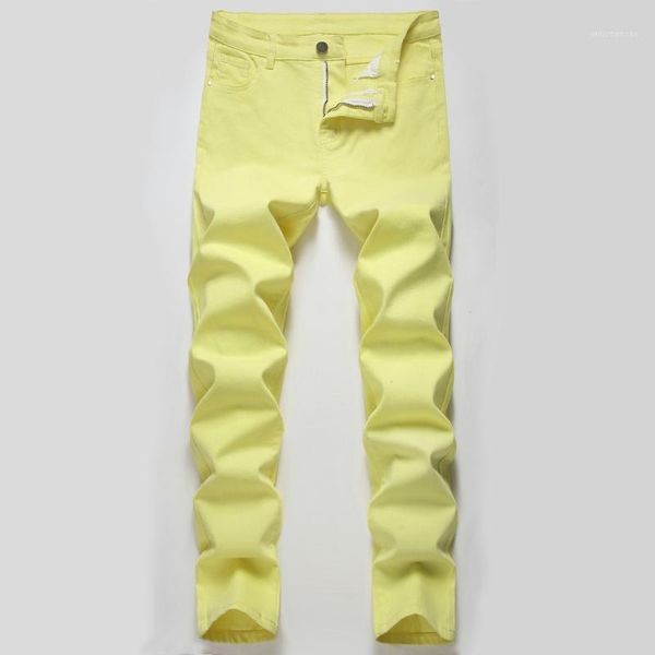 

fashion feet slim men's jeans pants 2020 new men jeans classic casual long trousers stretch straight male zipper yellow1, Blue