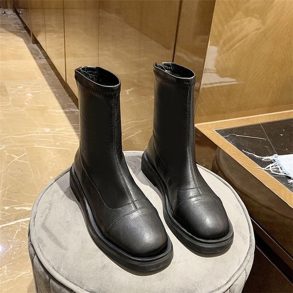 

women 2021 new heel bloc female toe round back black boots w0o1