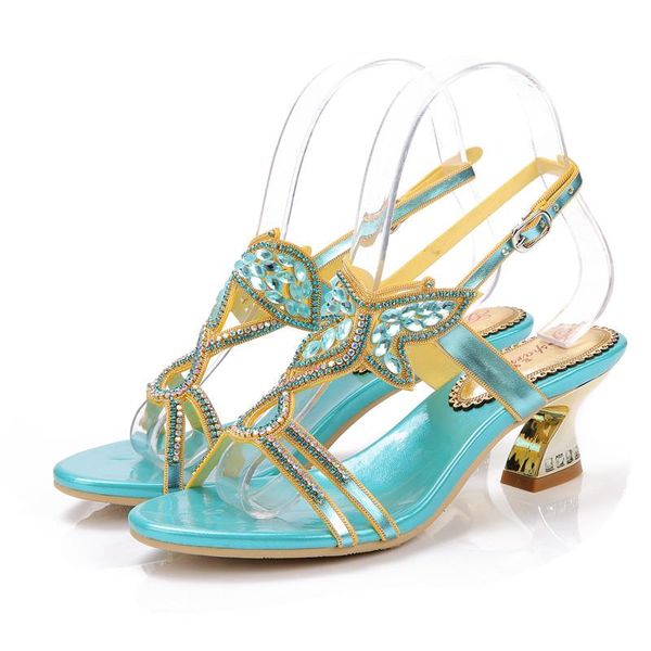 

christia bella plus size bohemian stylethin heels pumps temperamental crystals open toe women shoes buckle high heels shoes, Black