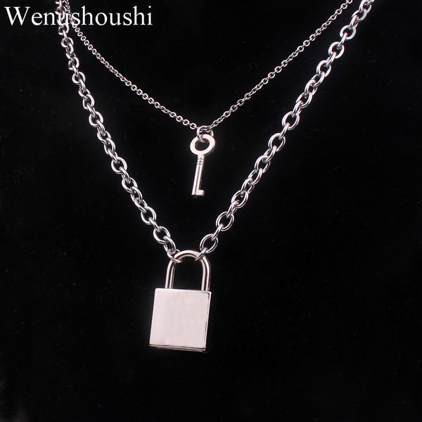 

color stainless steel chains punk padlock necklaces for women rock hiphop key lock necklace men chic gifts t200116, Silver