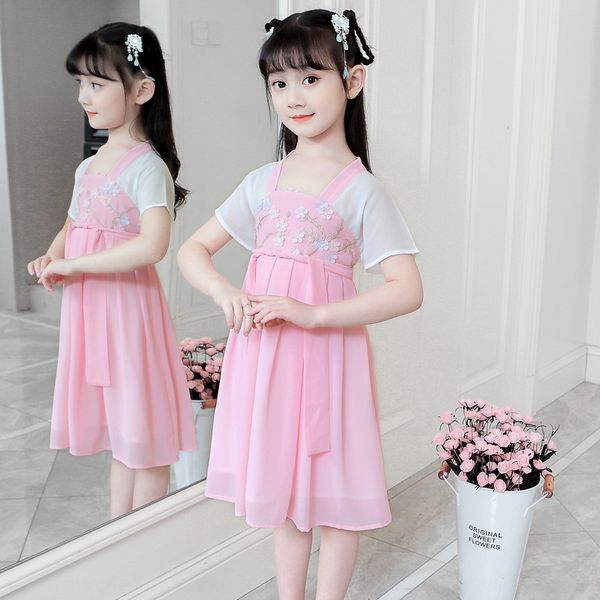 

girls chiffon skirt costume costume ancient costumesummer dress 2020 new baby chinese style hanfu children's chiffon skirt fairy girl&#, Black;gray
