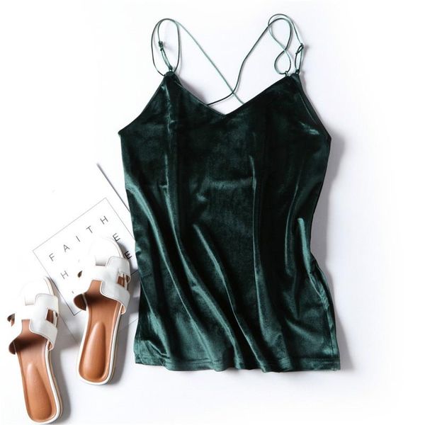 

women's tanks & camis causal velvet backless spaghetti strap crop v neck off the shoulder summer street style women camisoles, White
