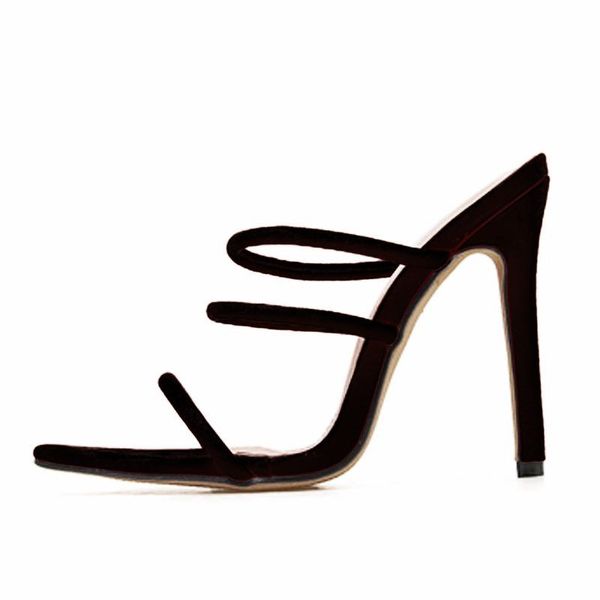 

pumps 2021 summer fluorescent tip stiletto sandals large size suede pointed fish mouth 11cm high heels, Black