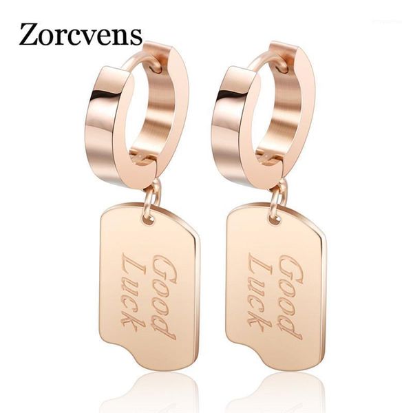 

zorcvens new fashion female jewelry stainless titanium steel rose gold gold luck letter drop earrings for women1, Silver