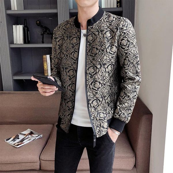 

men's jackets vintage jaqueta masculina jacquard men zipper jacket long sleeve casual bomber baroque party wear, Black;brown