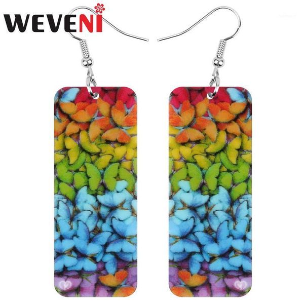 

weveni acrylic rectangle colorful butterfly earrings long pattern animal dangle drop jewelry for women kid funny gift decoration1, Silver
