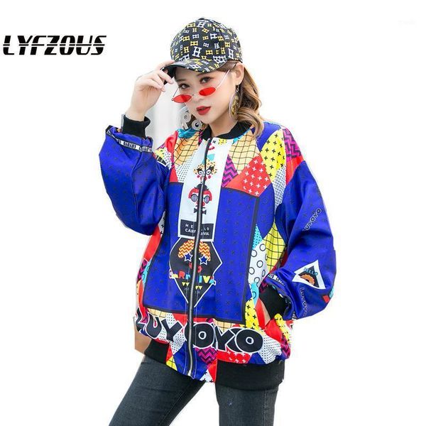 

women's jackets plus size chaqueta mujer womens cartoon printing zipper bomber long sleeve spring autumn zip up casual loose outwear co, Black;brown
