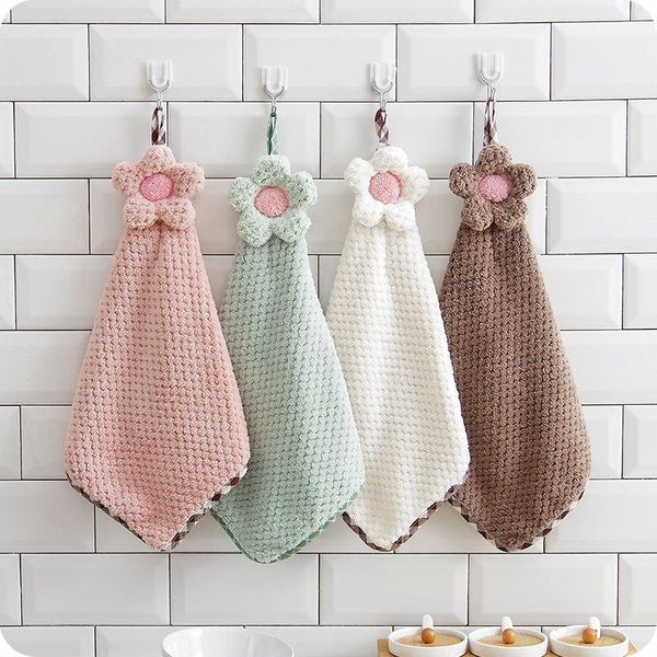

20*40cm coral velvet flower hand towels bathroom hanging towel lint-cleaning cloth cleaner kitchen absorbent dishcloth1