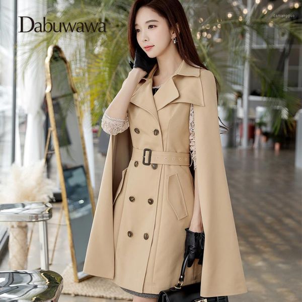 

dabuwawa khaki spring blend coat slim long trench coat double breasted outwear casual women cape blends1, Tan;black