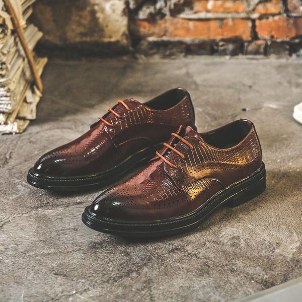 

dress shoes yomior fashion casual men formal loafers pointed toe split leather wedge wedding vintage business brogue, Black