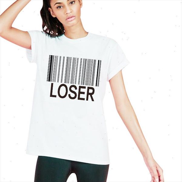 

funny barcode loser letter print t shirt women short sleeve o neck loose tshirt summer women tee shirt camisetas, White