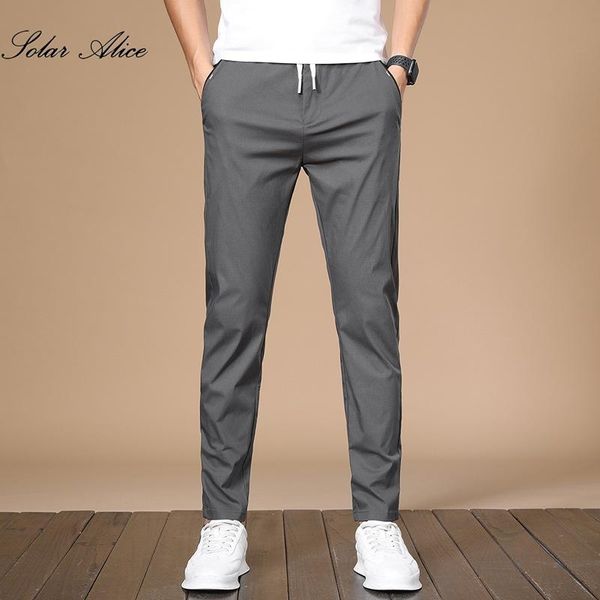 

men's pants 2021 summer thin mid-waist straight casual stretch slim, Black